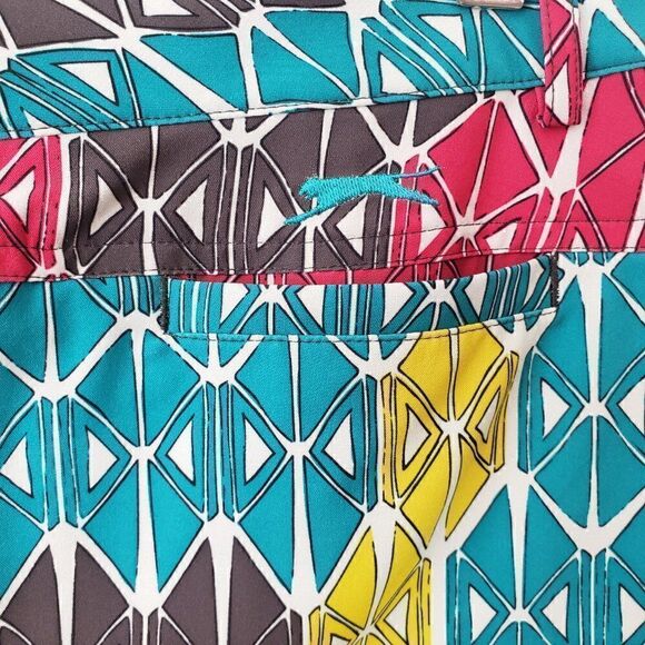 Slazenger Golf Skort Size 2 Geometric Teal Blue Yellow Pink Built In Short Skirt - Picture 4 of 7